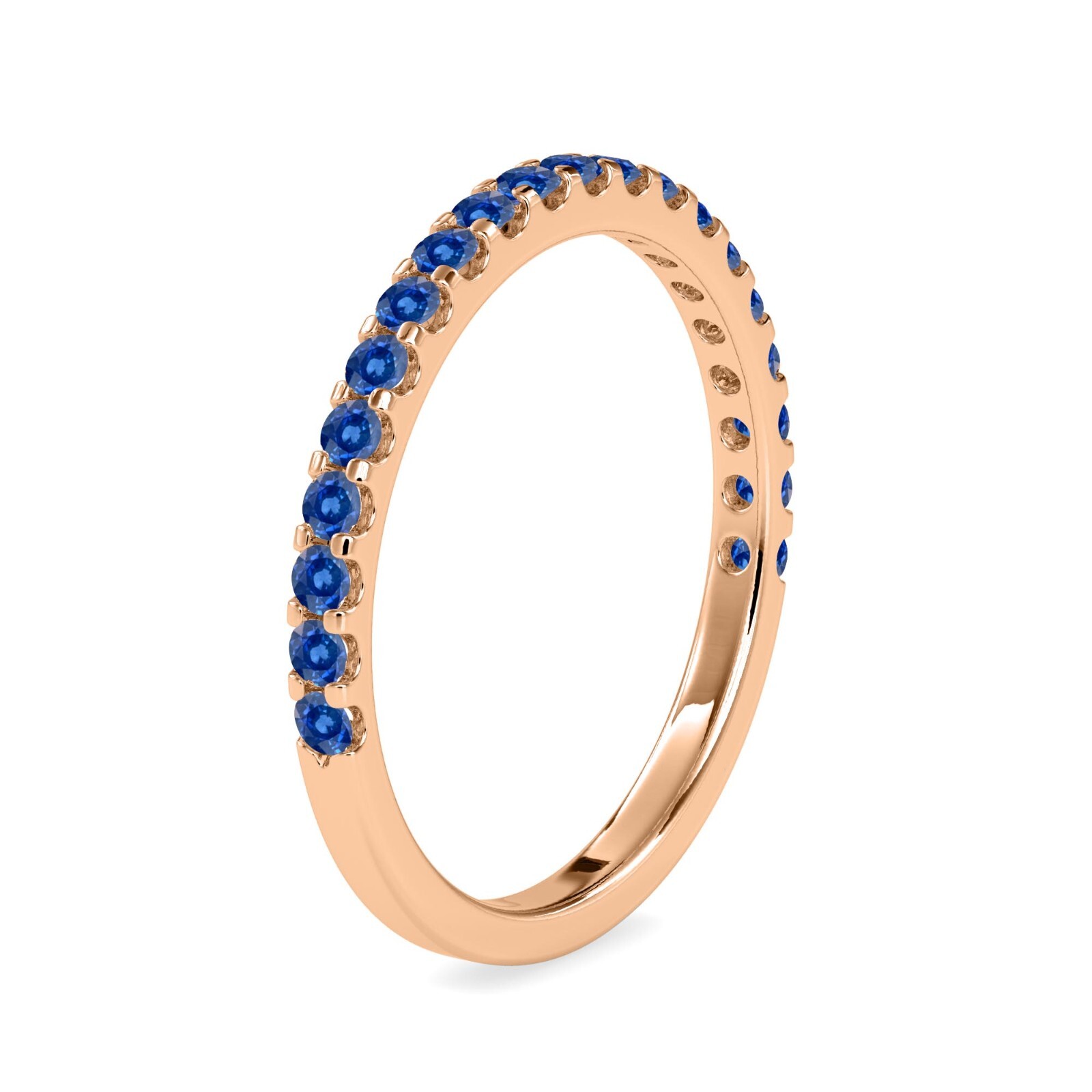 Shared Prong Round Blue Sapphire Half Eternity Wedding Band in 14K White Gold