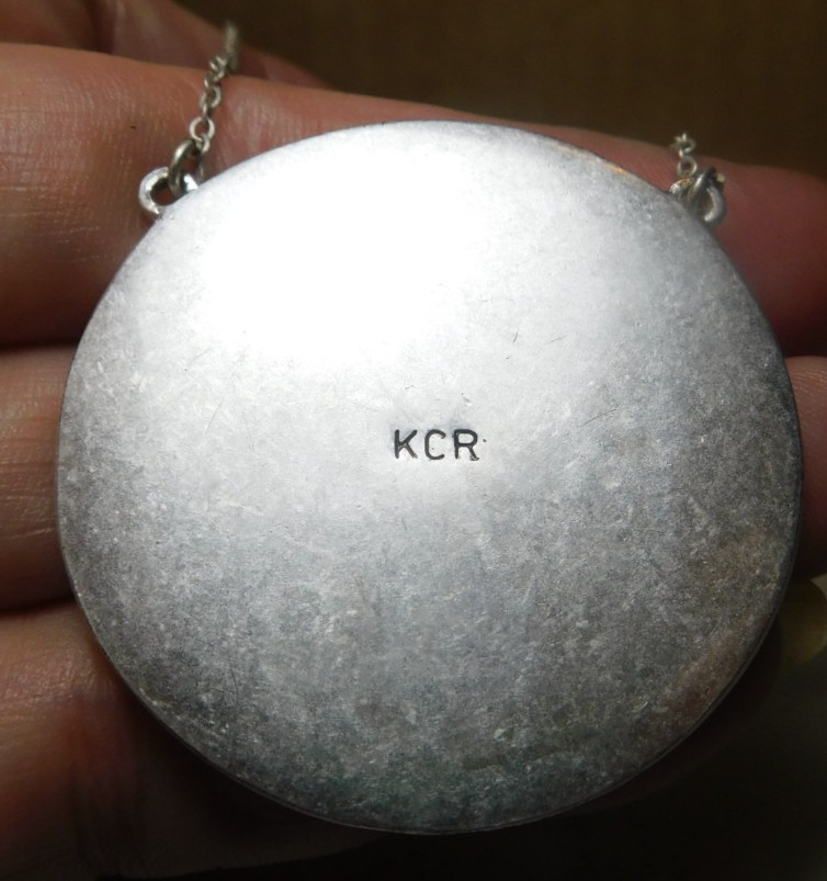 Kenneth Cole~Reaction (KCR) Silver Necklace & Large Round Green Abalone Pendant