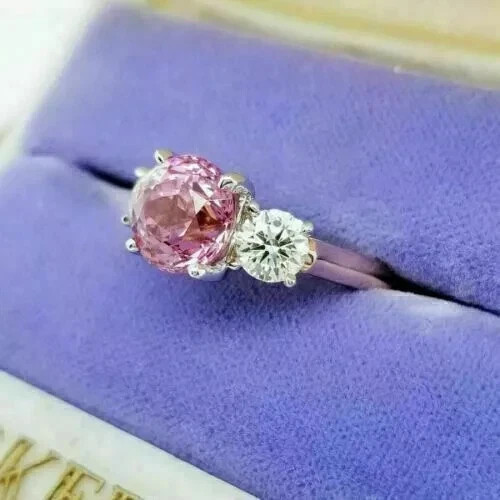 3.00 Ct Round Cut Natural Pink Sapphire Diamond Ring 14K White Gold Size 6