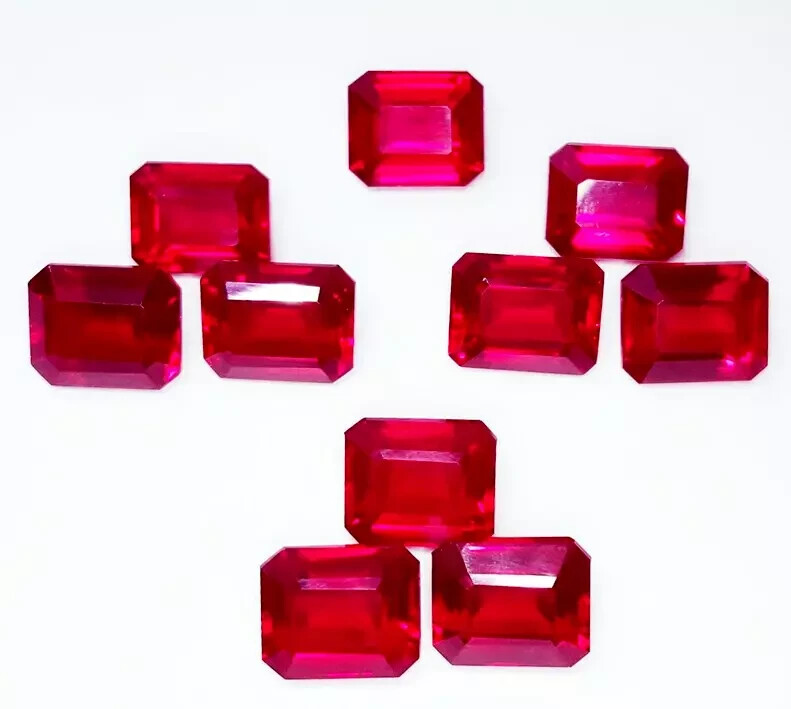 Red Ruby Natural 80 Ct 7-8 Pcs Emerald Cut Certified Loose Gemstone Lot