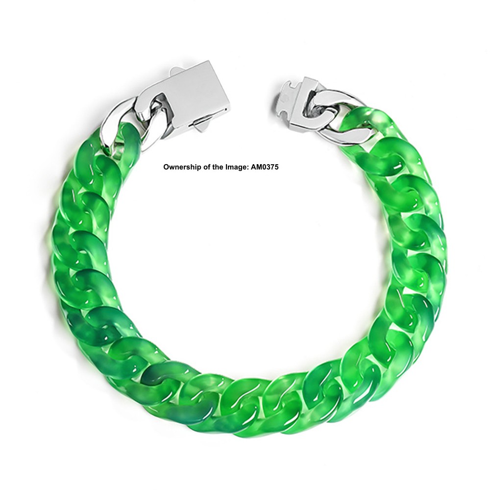 Natural Green Agate 11mm Curb Link Chain Bracelet For Women Men 15-24cm Handmade