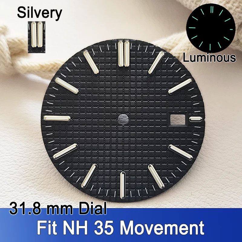 31.8mm Dial C3 Green Luminous Watch Dial Hands For NH35 NH35A Replacement