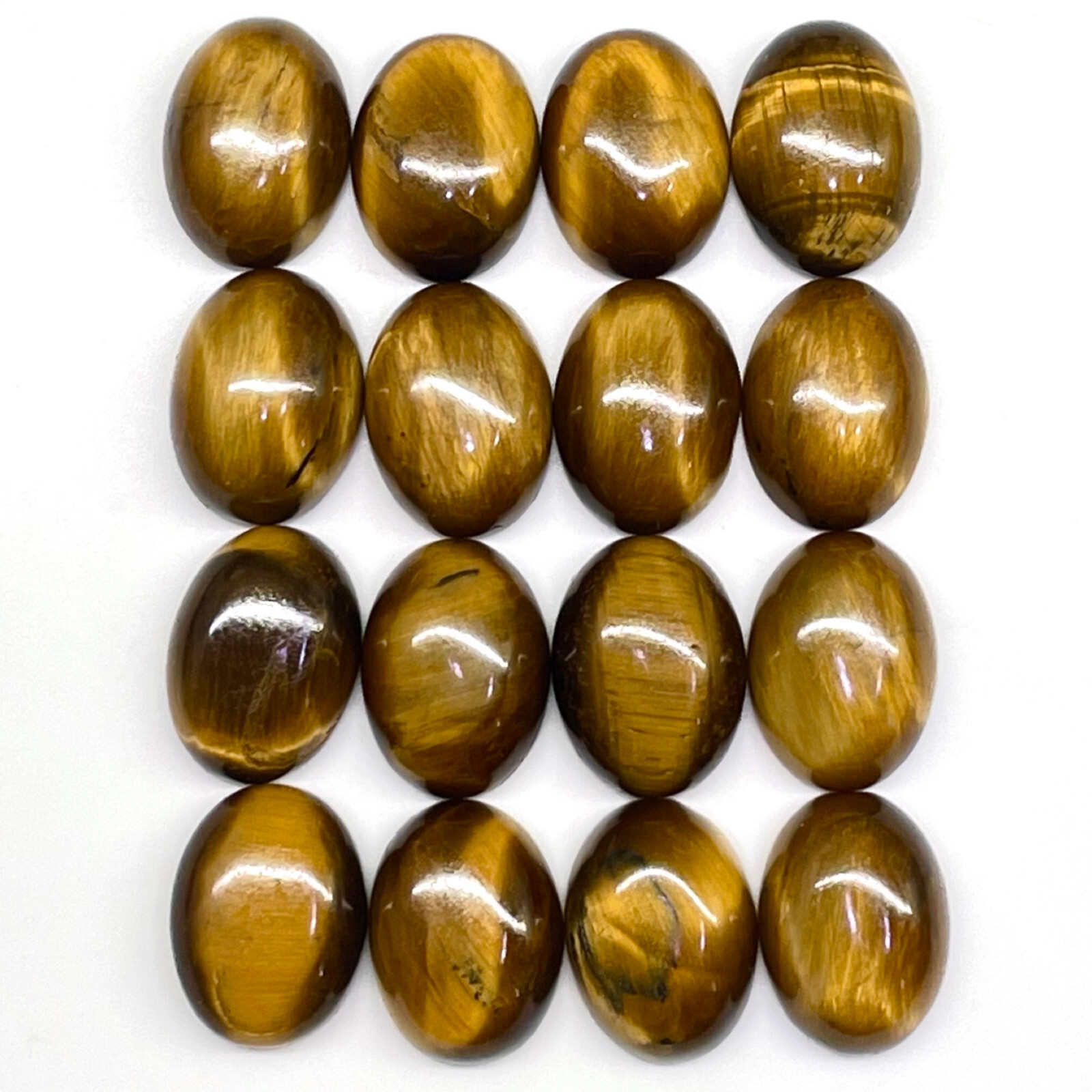 16 Pcs Natural Tiger Eye 15.8×11.6mm Oval Cabochon Loose Wholesale Gemstones Lot