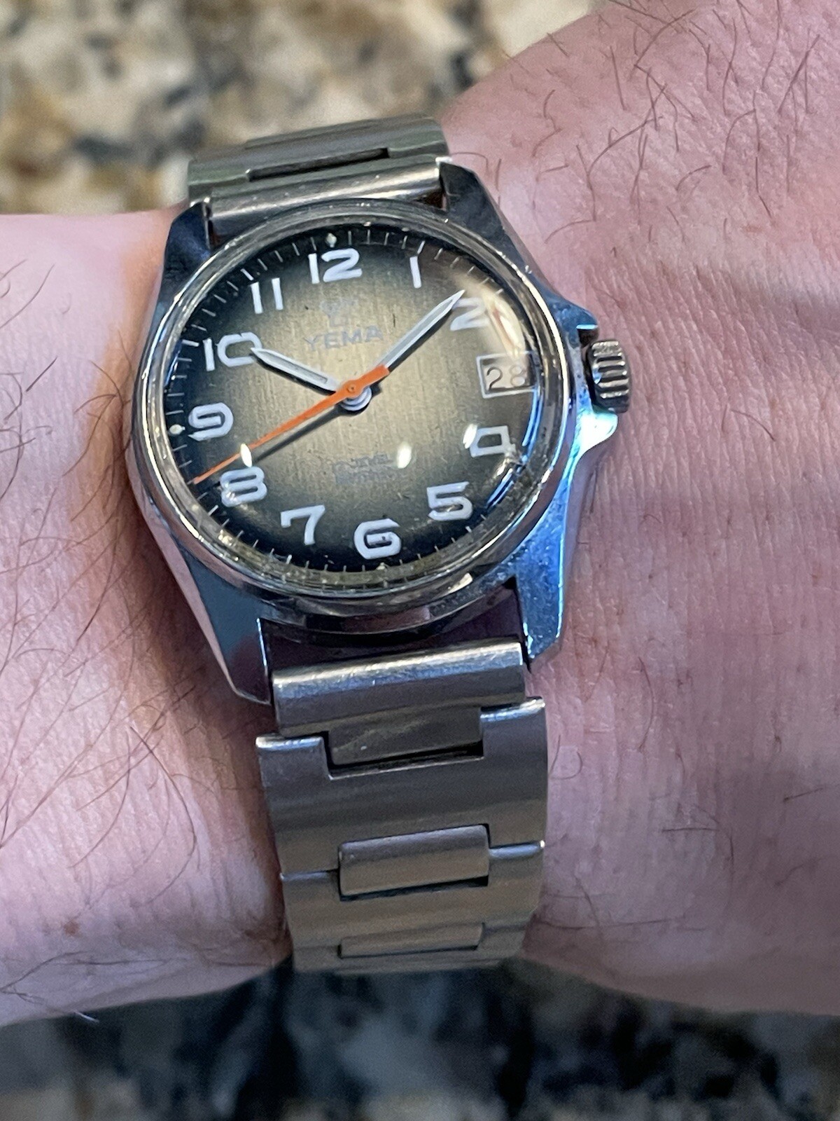 Yema Rare Dial Manual Winding Vintage Stainless Sport Junior Watch Sunburst Blue