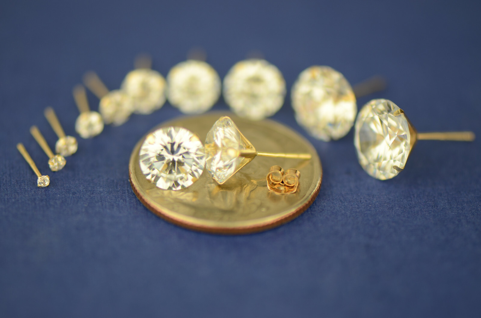 14k Yellow gold round clear CZ martini prong set stud earrings 1.5-10mm