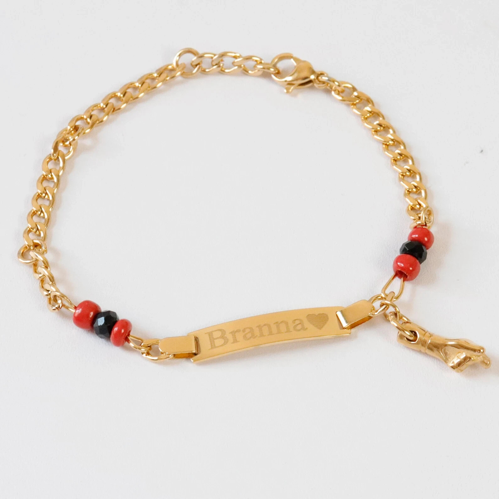 Name Engraving Gold Baby Black Hand Pulsera de Azabache Bracelet for kids