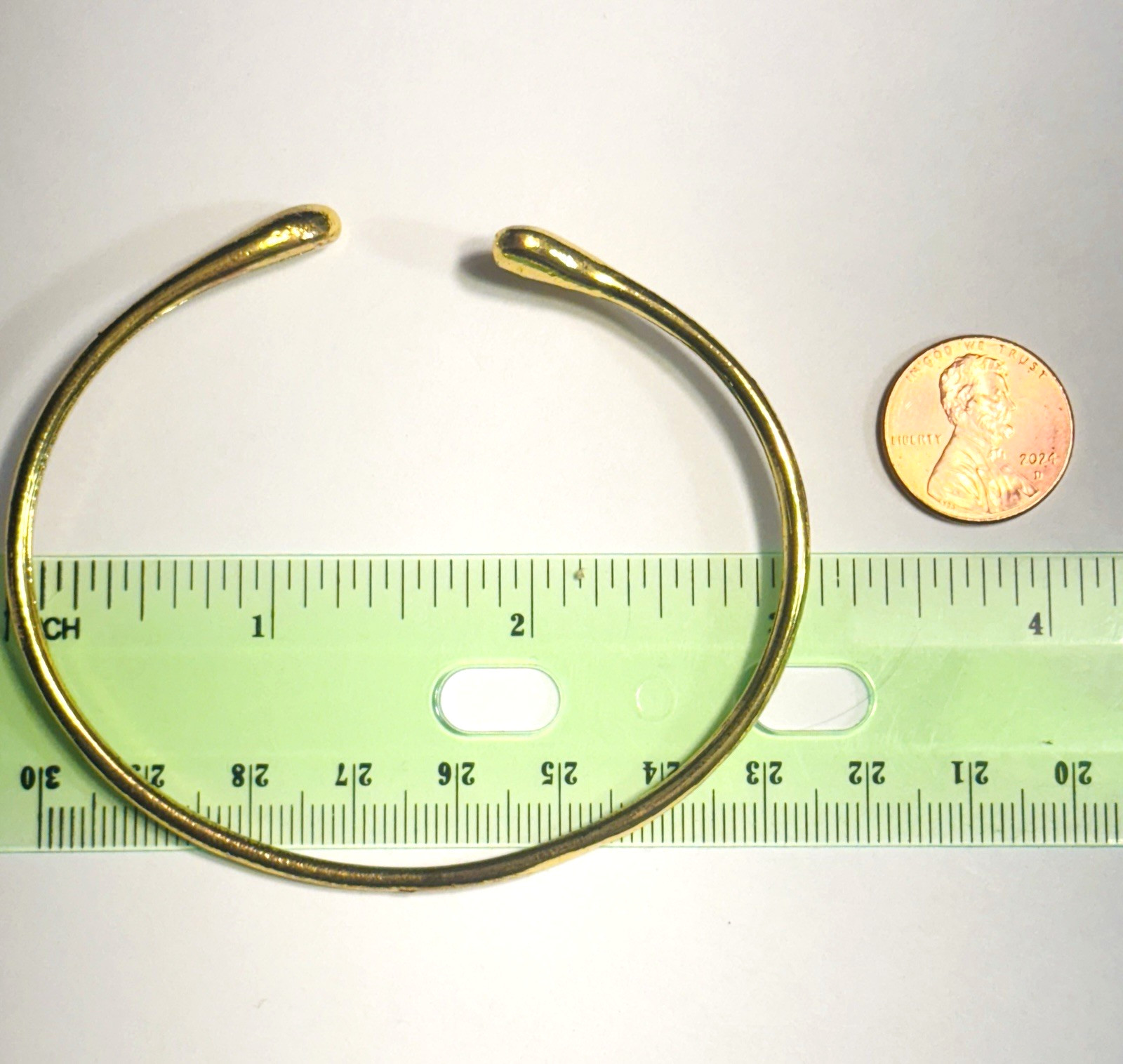 925 Vermeil Gold over Sterling Silver Open Bangle Bracelet 3in x2.5in 12.43grams