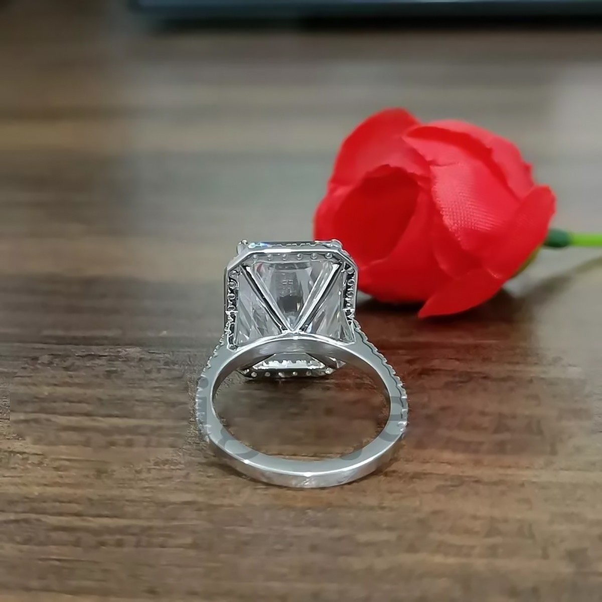 20.00 Ct Certified Radiant Cut Off White Diamond 925 Silver Ring Treated