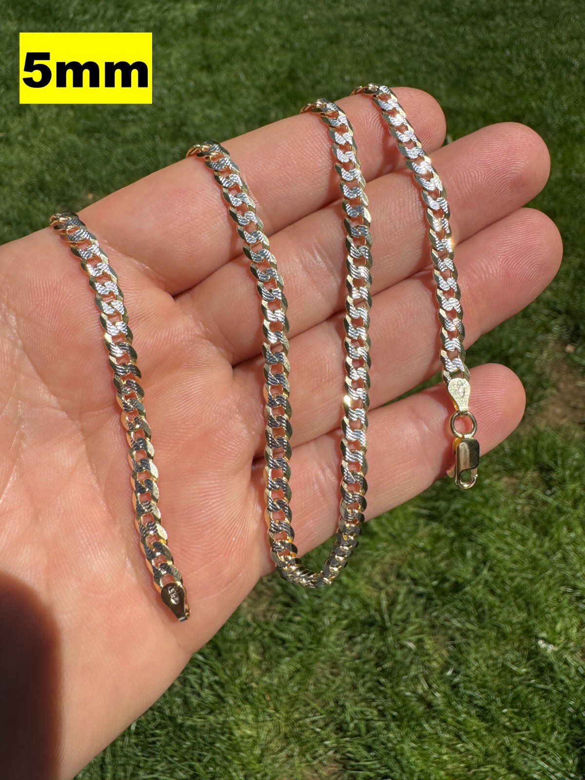 Cuban Link Chain 14k Gold Plated Real Solid 925 Silver Two Tone ITALY 5-11mm