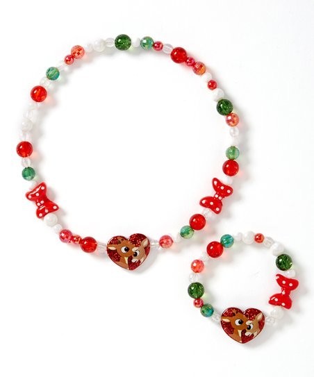 Rudolph the Red Nose Reindeer Themed Necklace & Bracelet Set Matching – NEW