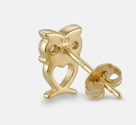 2ct Round Simulated Diamond Wisdom Owl Stud women’s silver Earrings Gold Plated