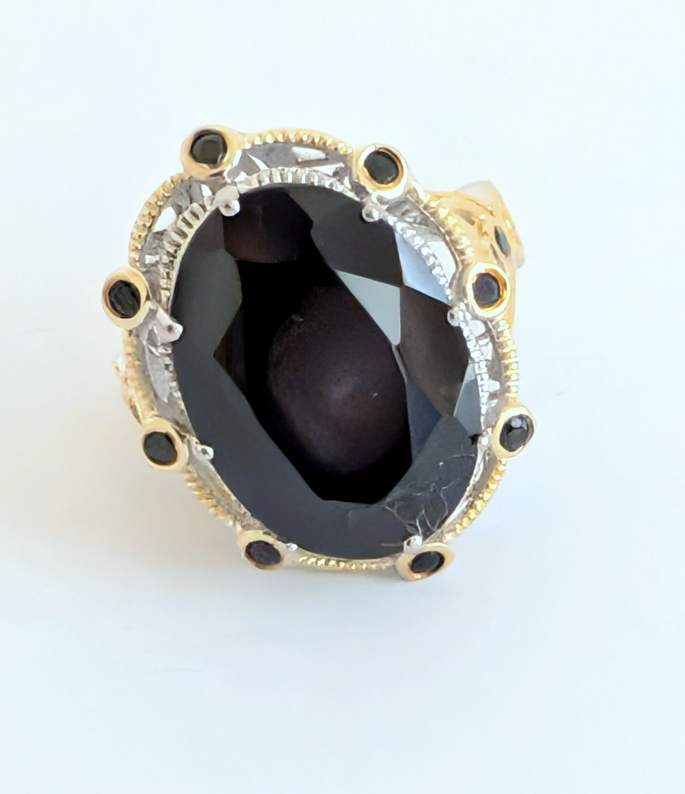 Gorgeous STS Karis Black Spinel 18K Gold/Rhodium over Sterling Silver Ring 6.5