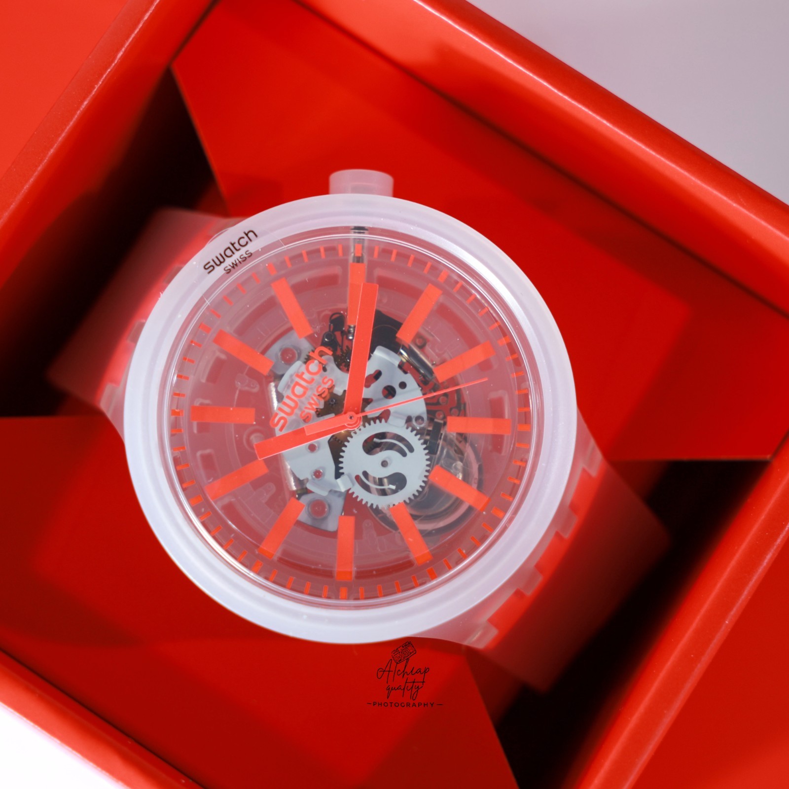 Swatch Swiss Made Big Bold Orangeinjelly 47mm SO27E102 Semi Transparent Orange
