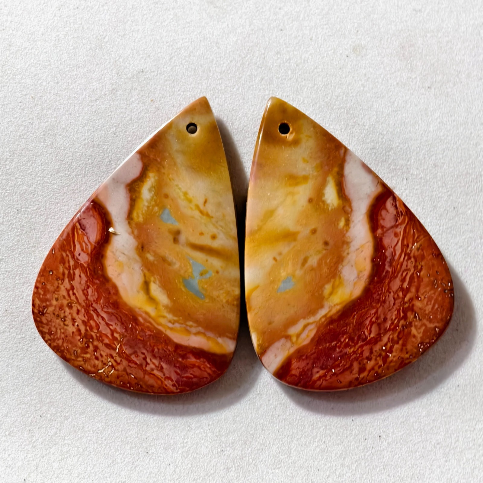 65 Cts Natural Polychrome Jasper Drilled Pair Cabochon Gemstone 37.2 X 25.8 MM