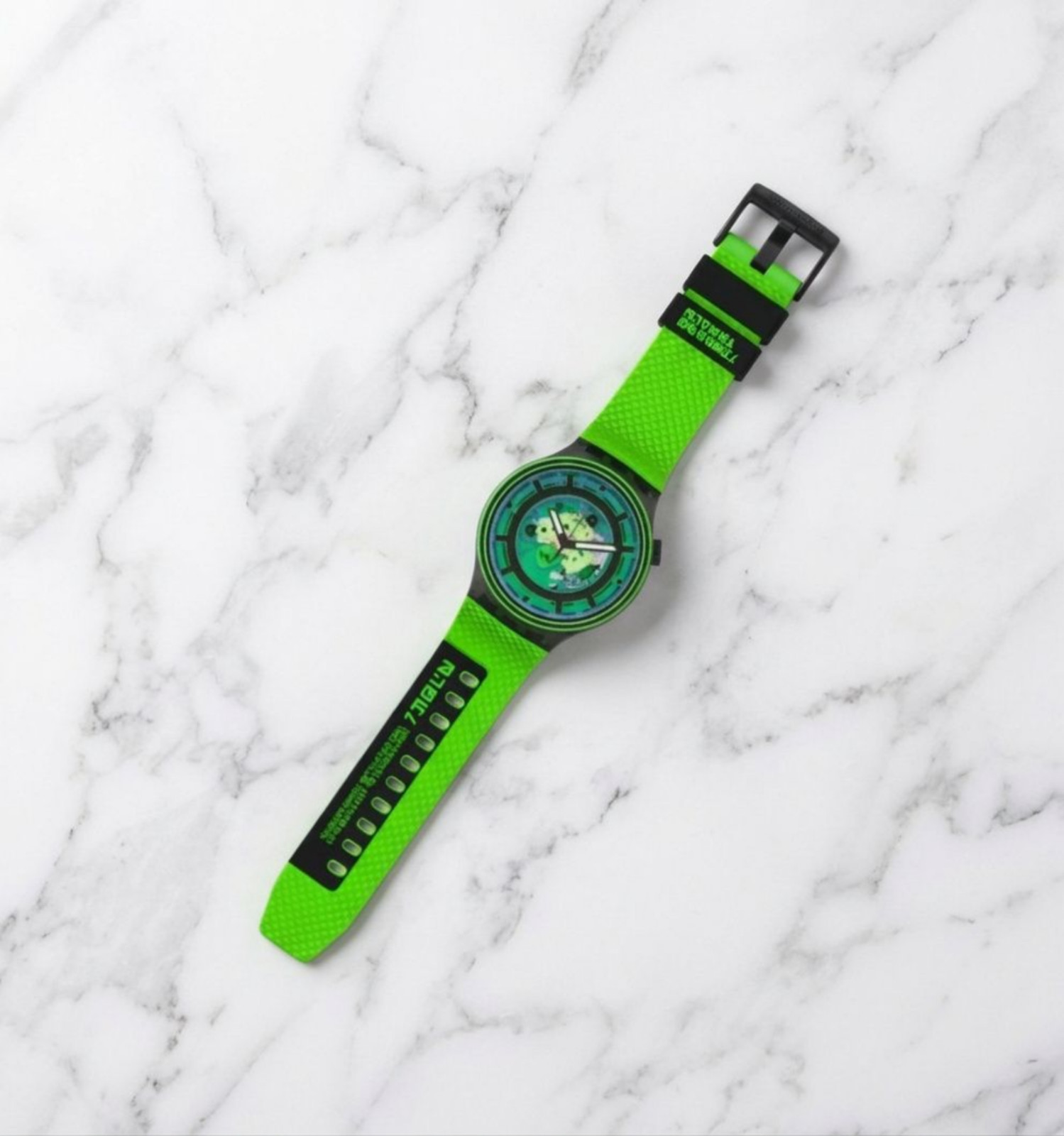 Men’s Swatch Clear Watch Big Bold Come in Peace 47mm Neon Green Silicone Strap