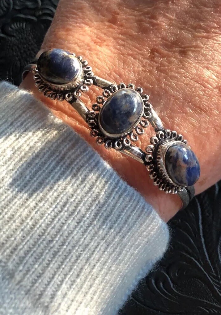 Blue Lapis Flower Bracelet Cuff (fits wrist 7” to 9″) Artisan Southwest