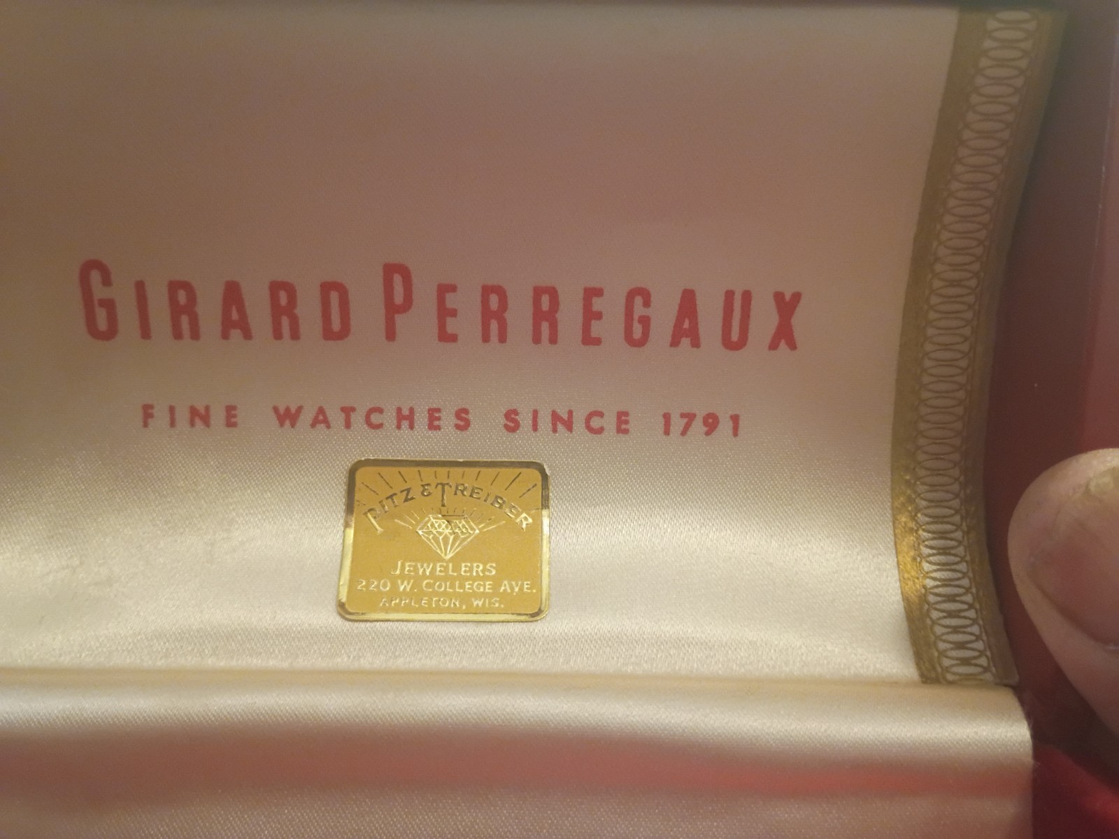 Vtg 1950 1960s Girard-Perregaux Red w/ Gold Presentation Watch Box