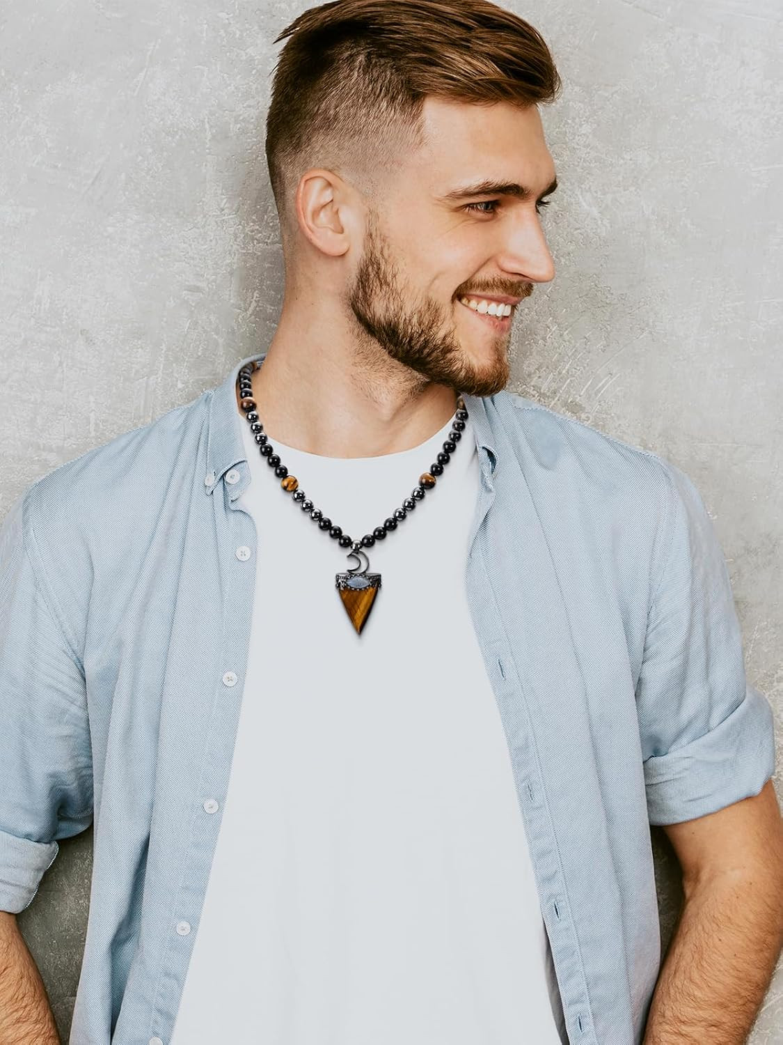 Mens Stone Beaded Necklace Natural Tiger Eye Obsidian Hematite Healing Crystal N