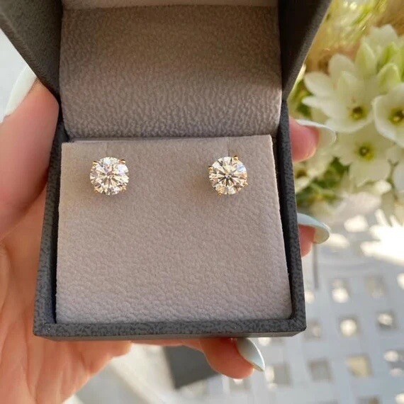 4 Ct TW Moissanite Screw Back Solitaire Stud Earrings – GRA Certified D VVS1 8mm