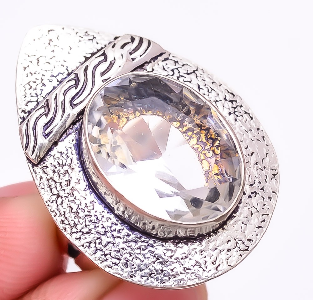 White Topaz Gemstone 925 Silver Plated Jewelry Ring s.6 LR-6640