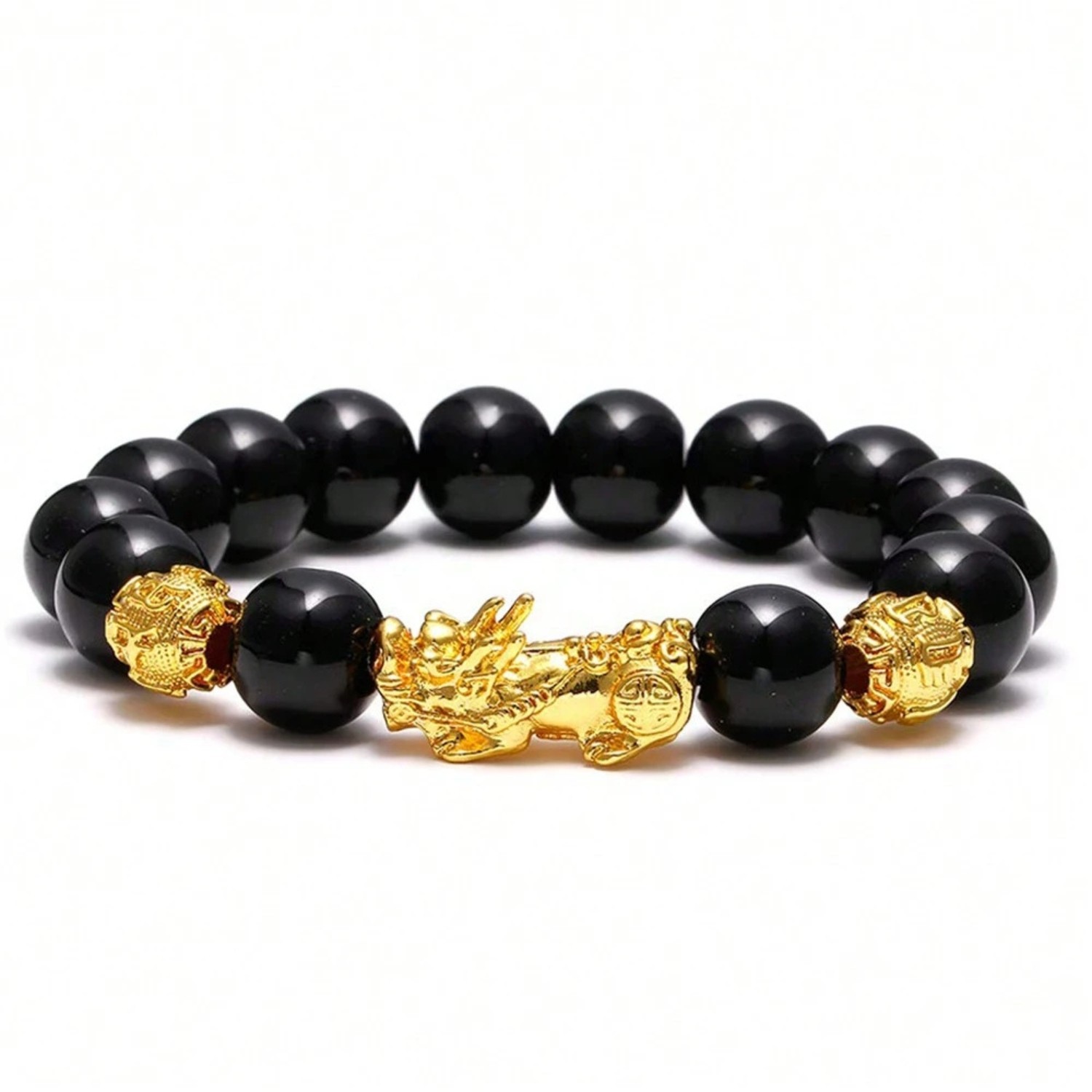 Feng Shui Black Obsidian Beads Bracelet Attract Wealth & Good Luck Bangle Pixiu