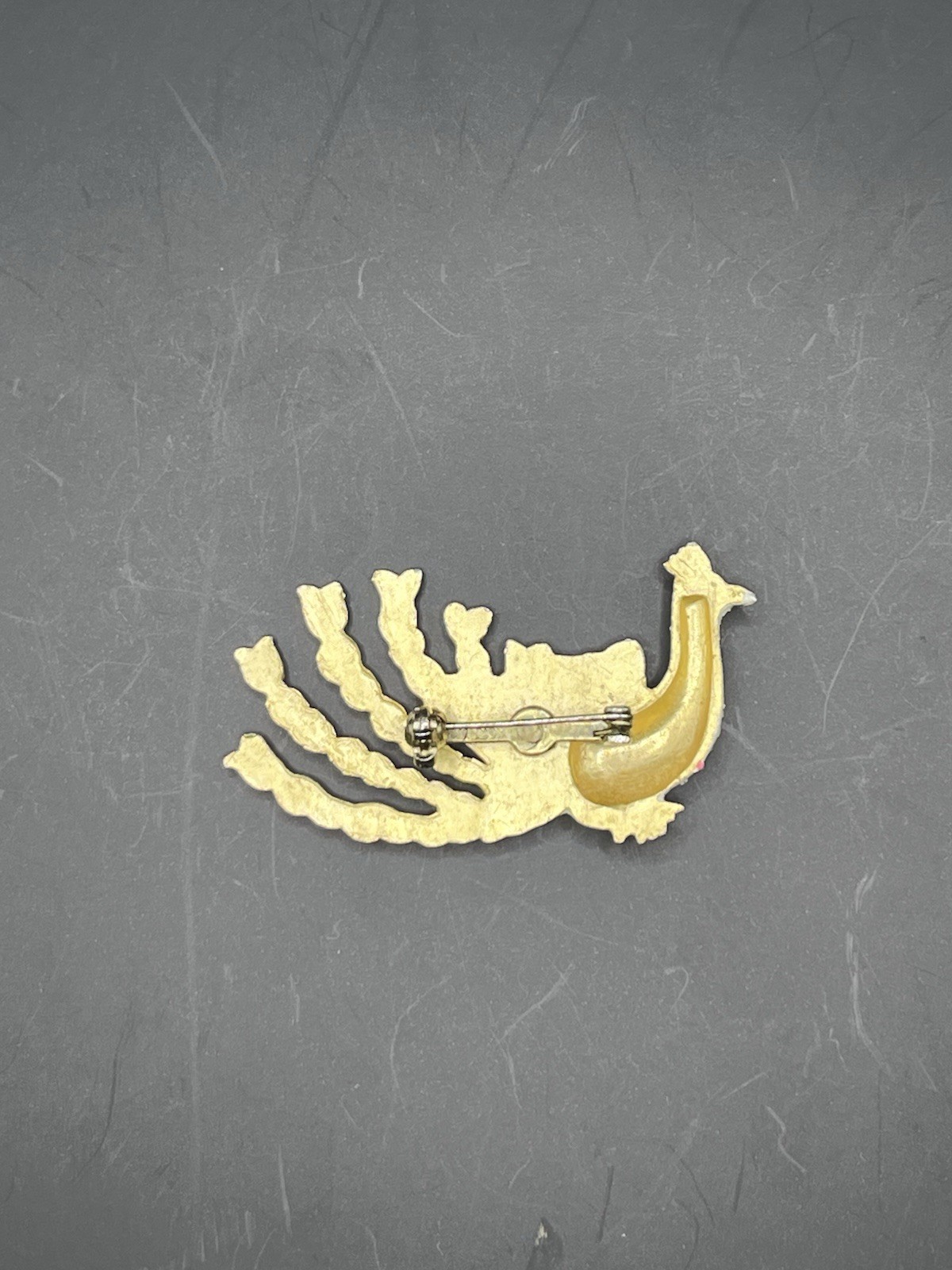 Vintage Gold Tone Painted Peacock Brooch Pin Marked KOREA