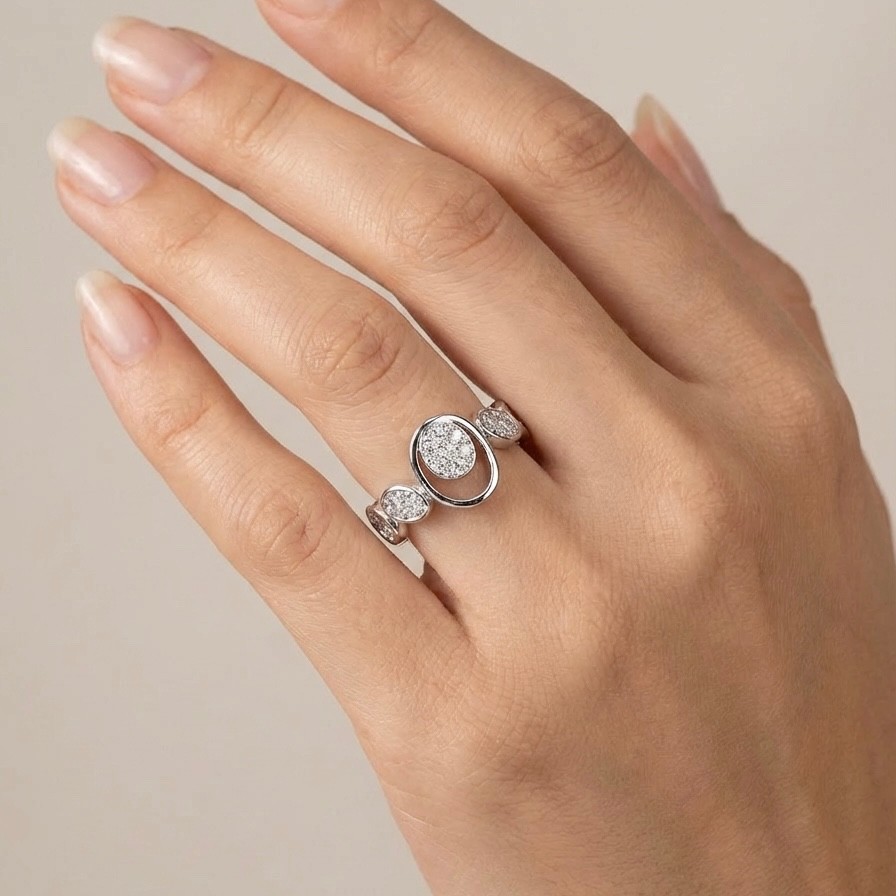 Silver Plated Stainless Steel Luxury Ring Adjustable- NON TARNISH BOND (248)