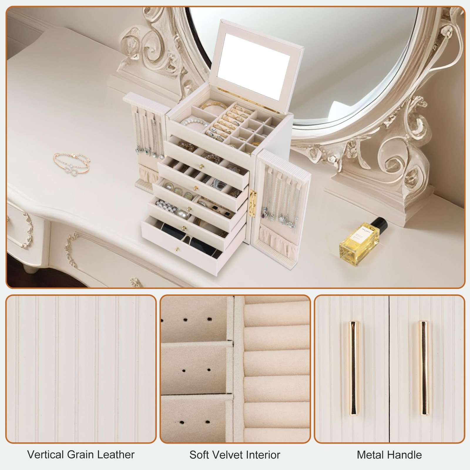 Dajasan Large Jewelry Organizer Box, Boxes for Women Girls, Beige