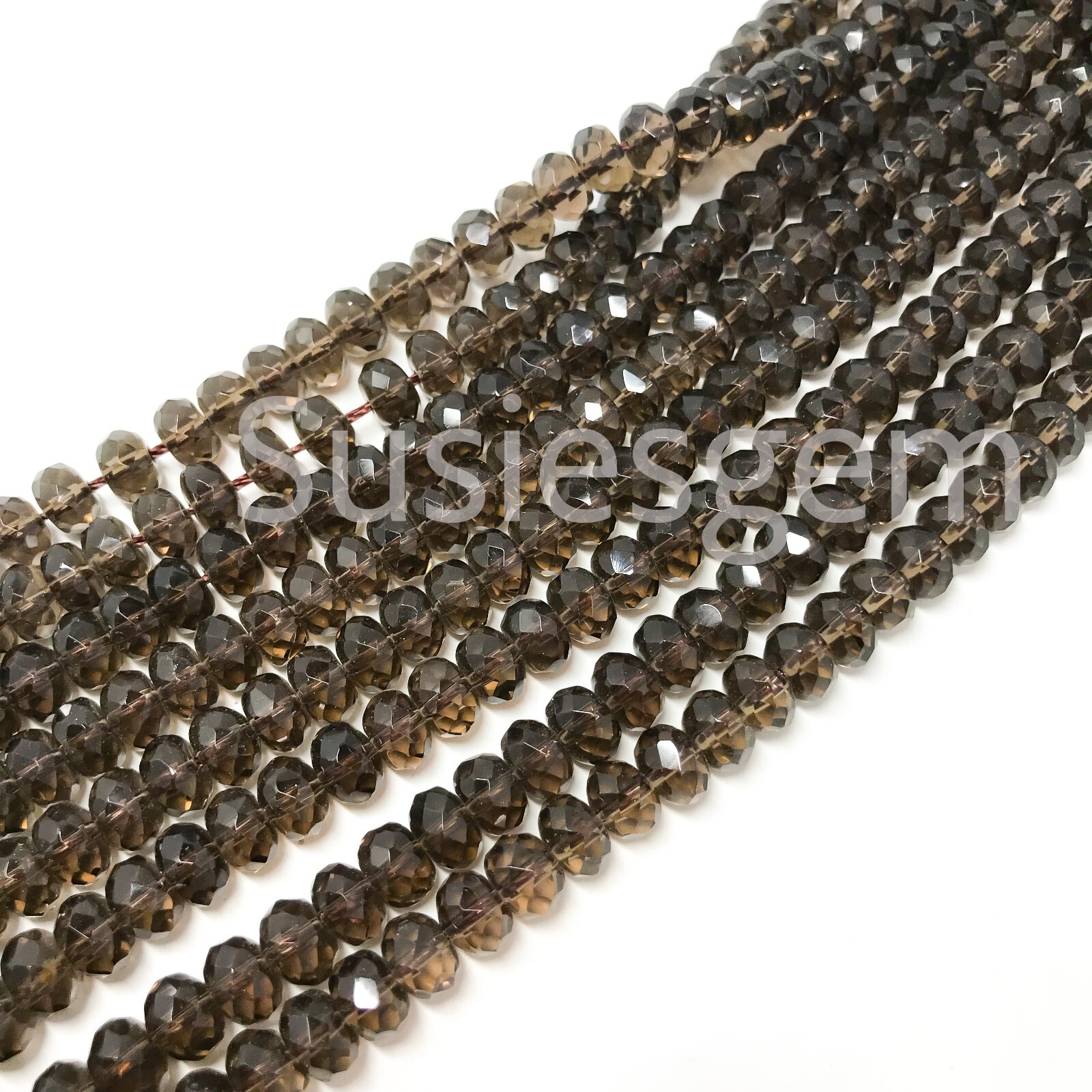 Smoky quartz faceted roundelle beads 5x8mm
