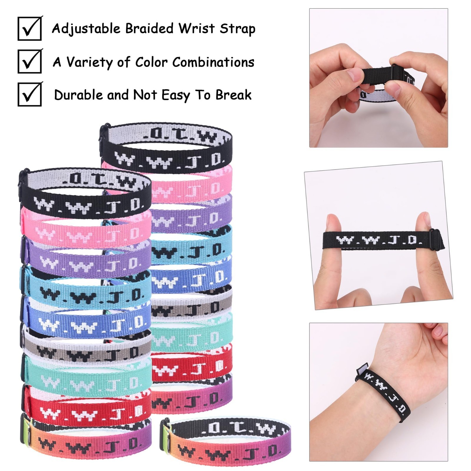 60PCS WWJD Bracelets for Men & Women | Adjustable Christian Wristbands Bulk Pack
