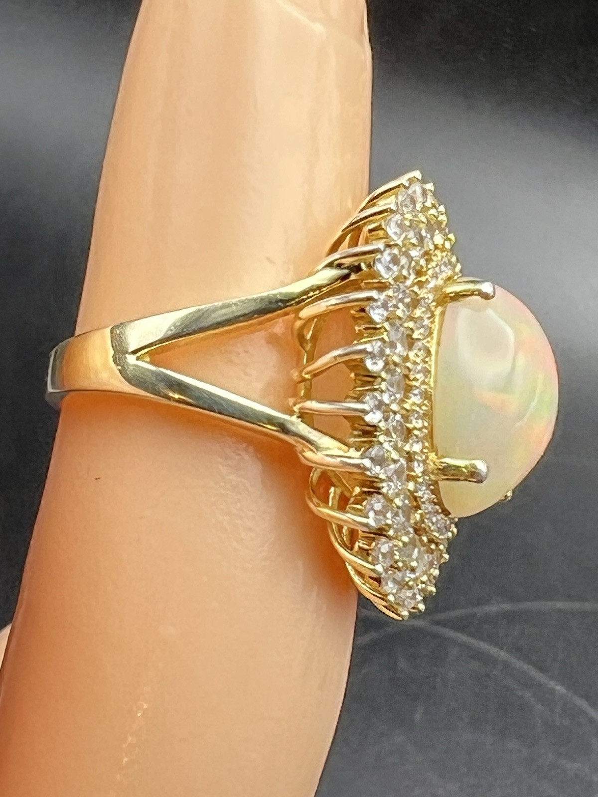 Opal and Cubic Zirconia GP Sterling Silver Ring – sz 5 – TW 6.8 gr – Item #1046