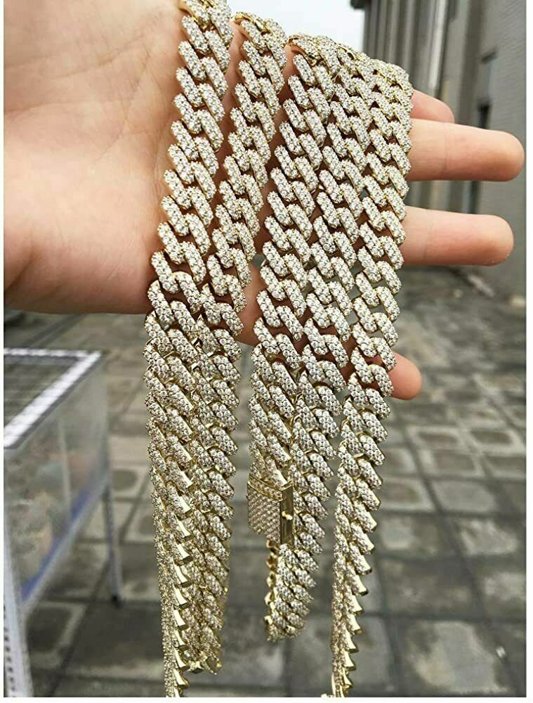 Men’s Heavy Iced CZ Out Miami Cuban Link Chain With Gold Plated Stainless Steel