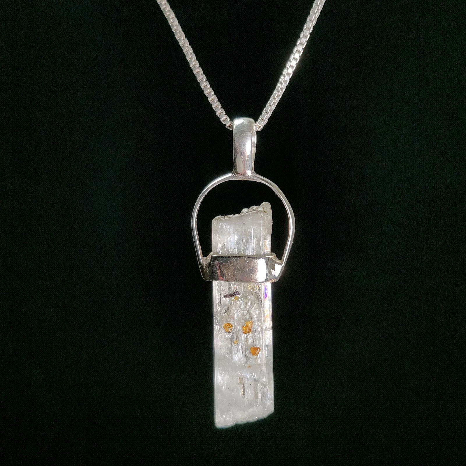 Spessartine Garnet on Spodumene Pendant, Sterling Silver
