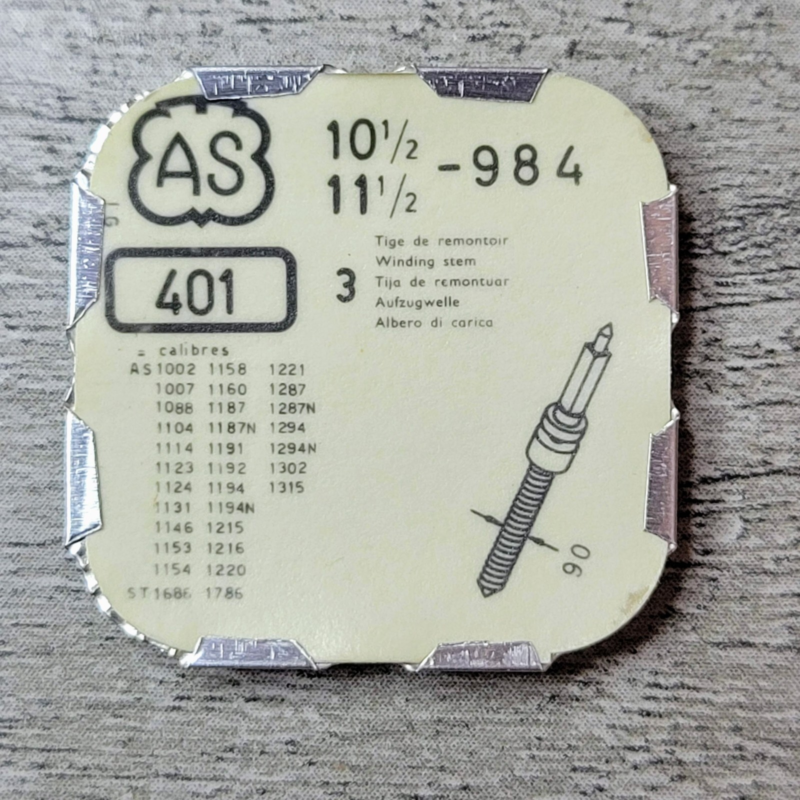 Genuine Ebauches SA Swiss Watch Part: 10.5 / 11.5-984 401 AS Winding Stem-NOS