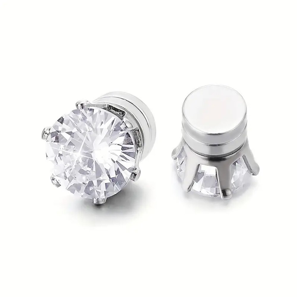 Men Women Stainless Steel Magnetic Stud Earrings Non-Piercing Cubic Zirconia E39