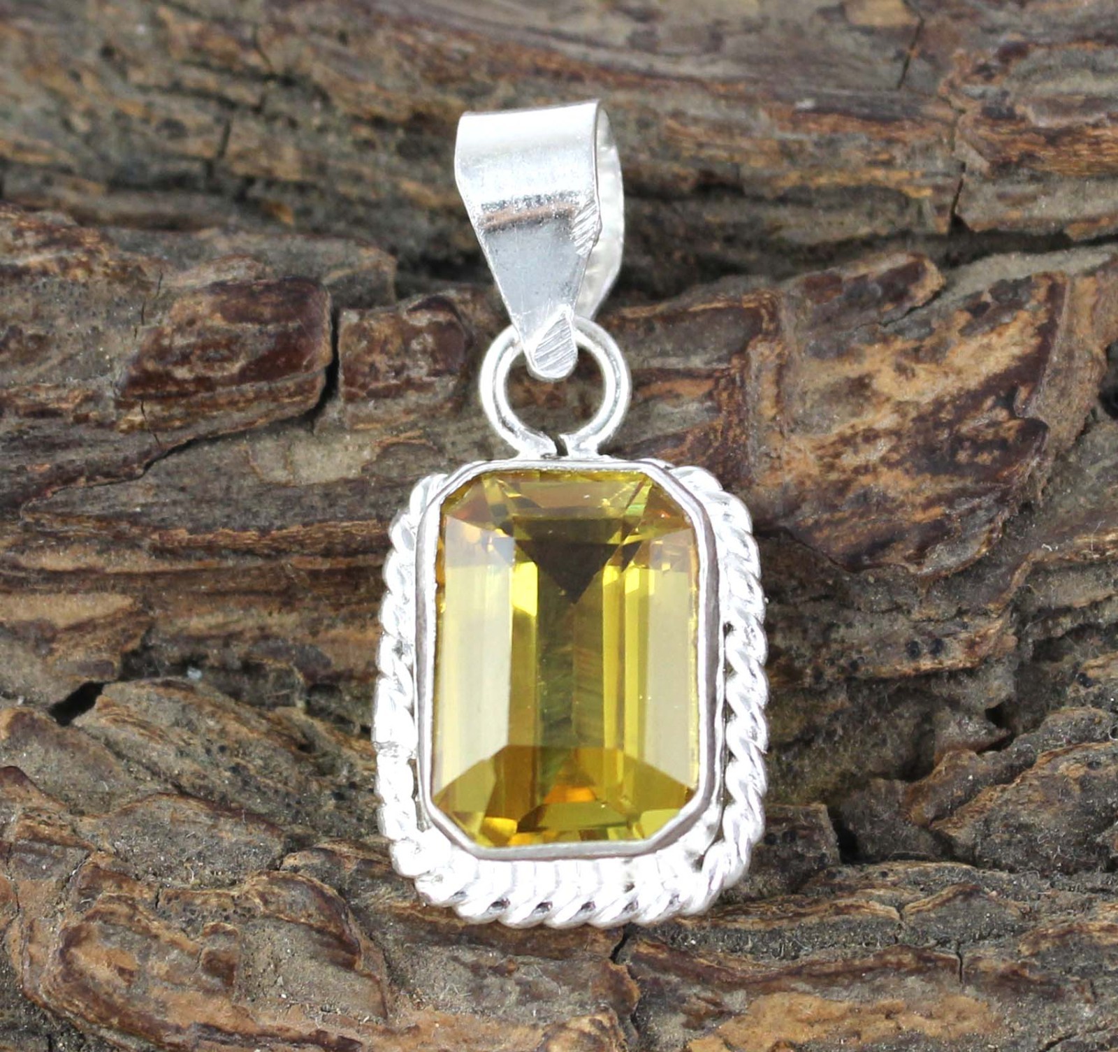 11.70 Ct Natural Yellow Sapphire Emerald Cut Gemstone Men’s Pendant New Stock