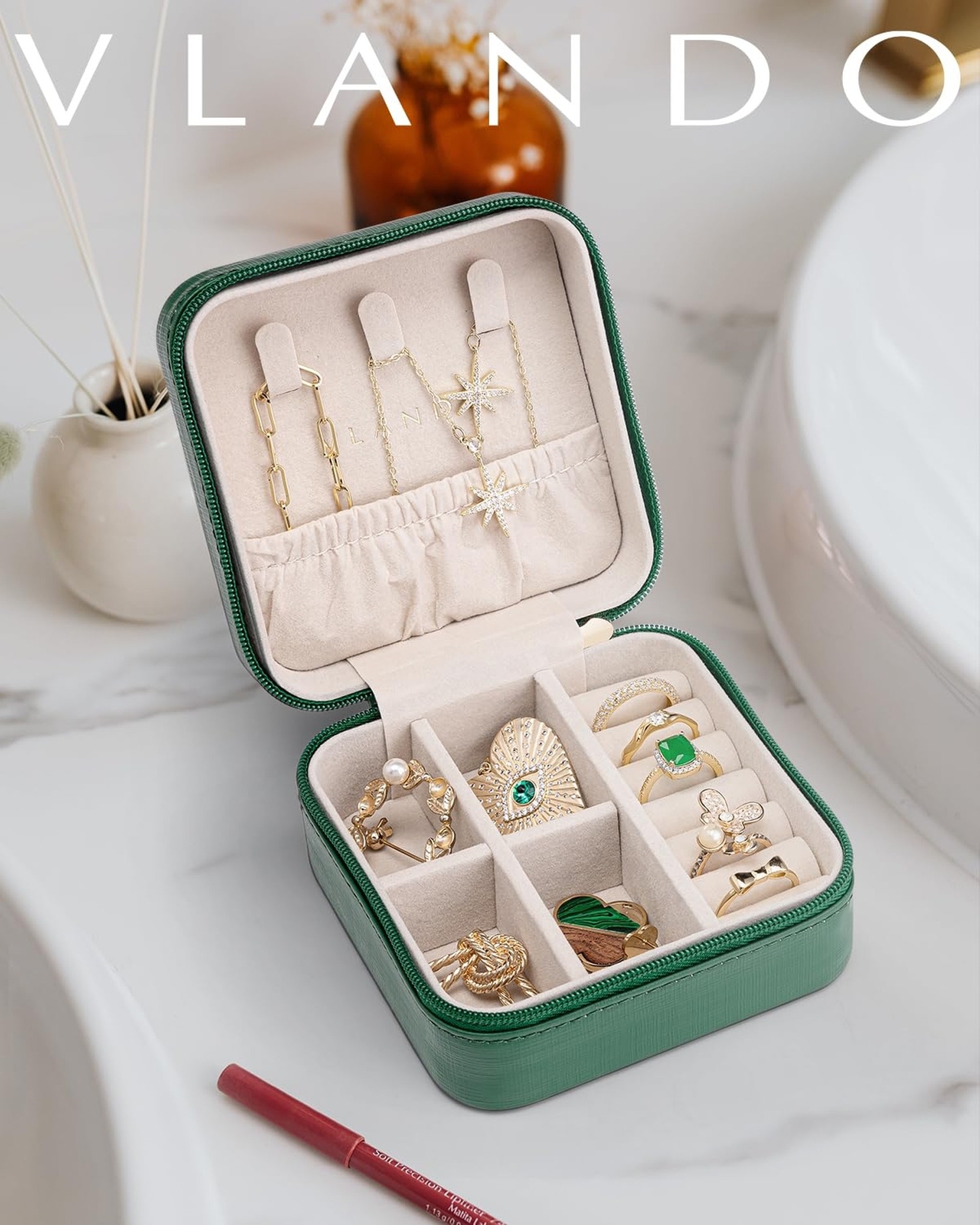 Vlando Small Travel Jewelry Box Organizer – Girls Women Gift Rings Earrings N…