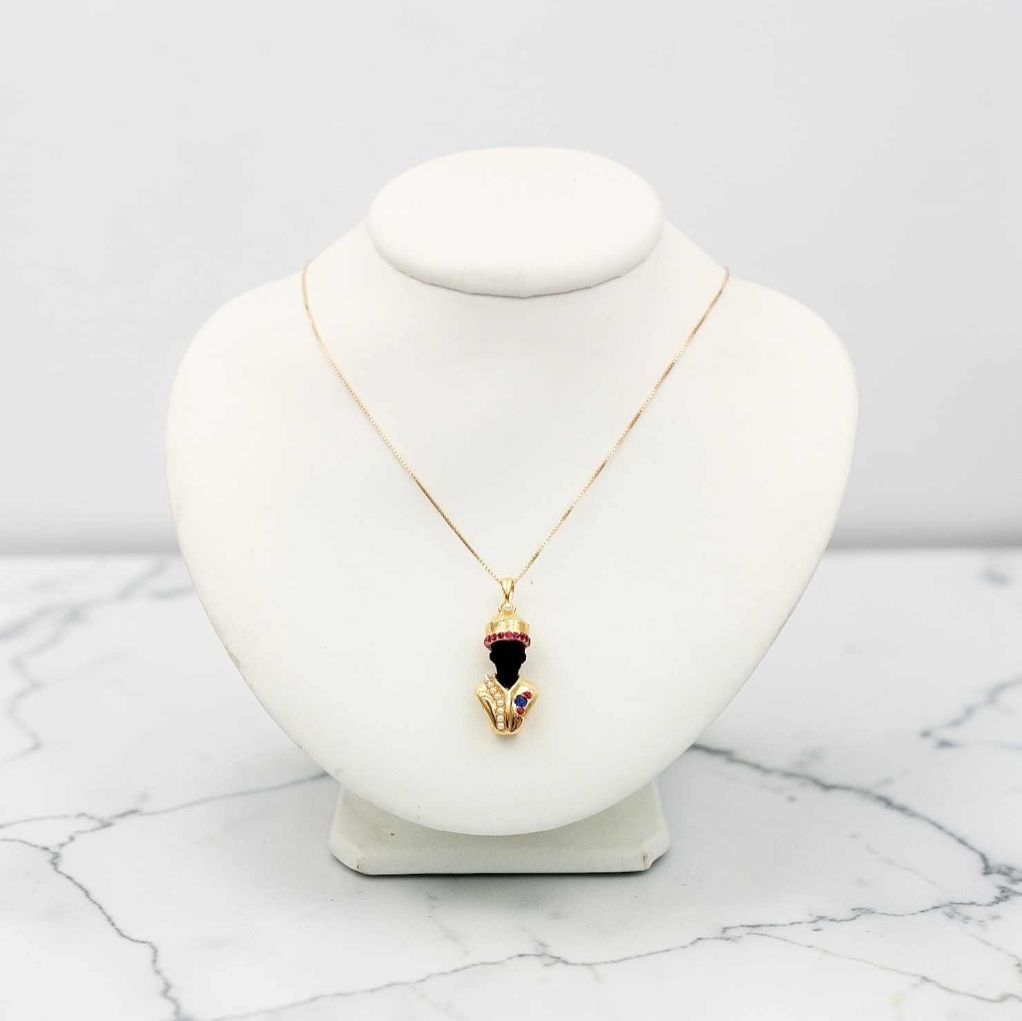 Venetian Moor Pendant Gold Plated 925 Silver with Rubies and Sapphire, Italy