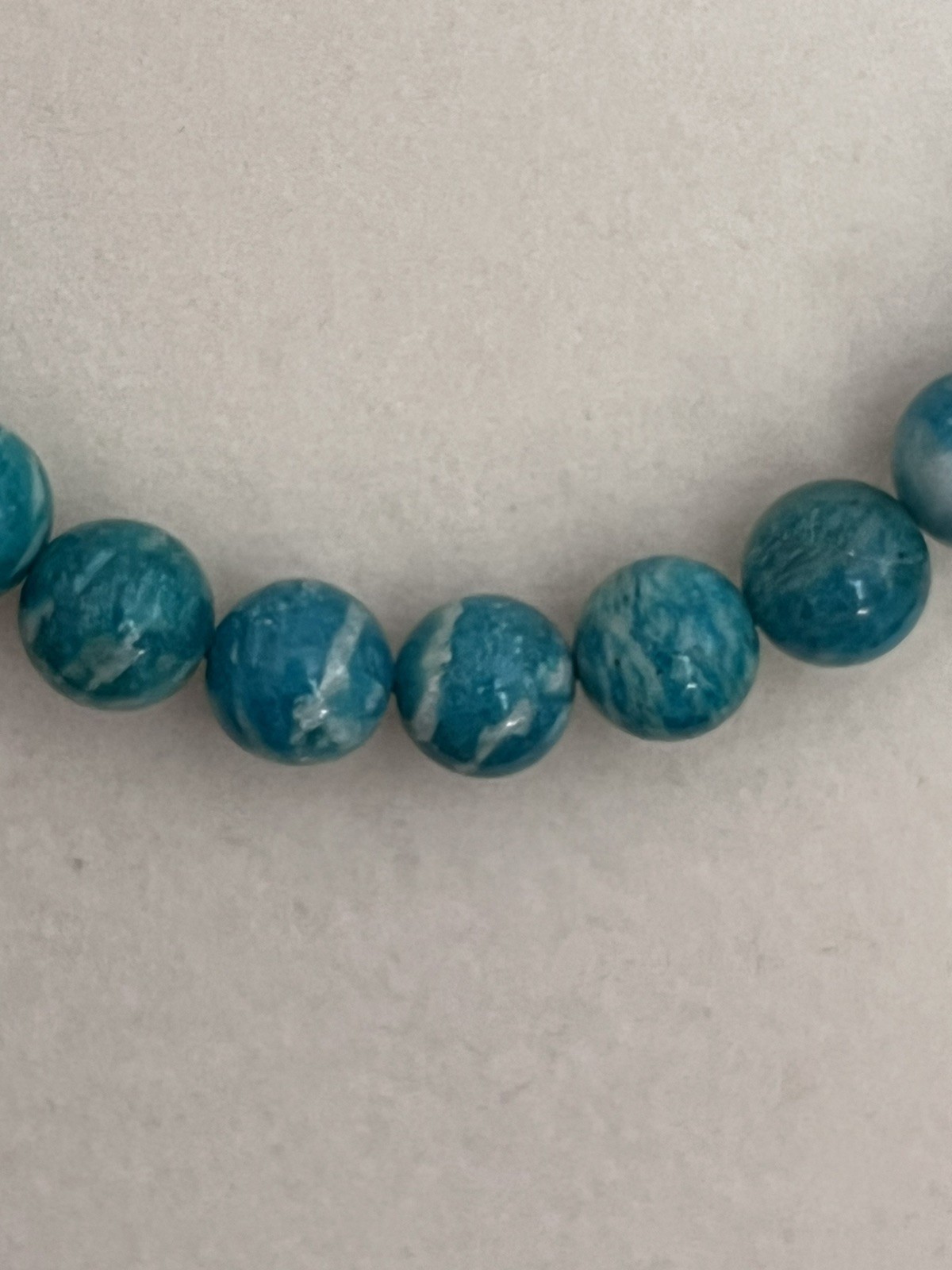 Gorgeous and Simple Green Amazonite Stone Beaded Necklace Silver Clasp
