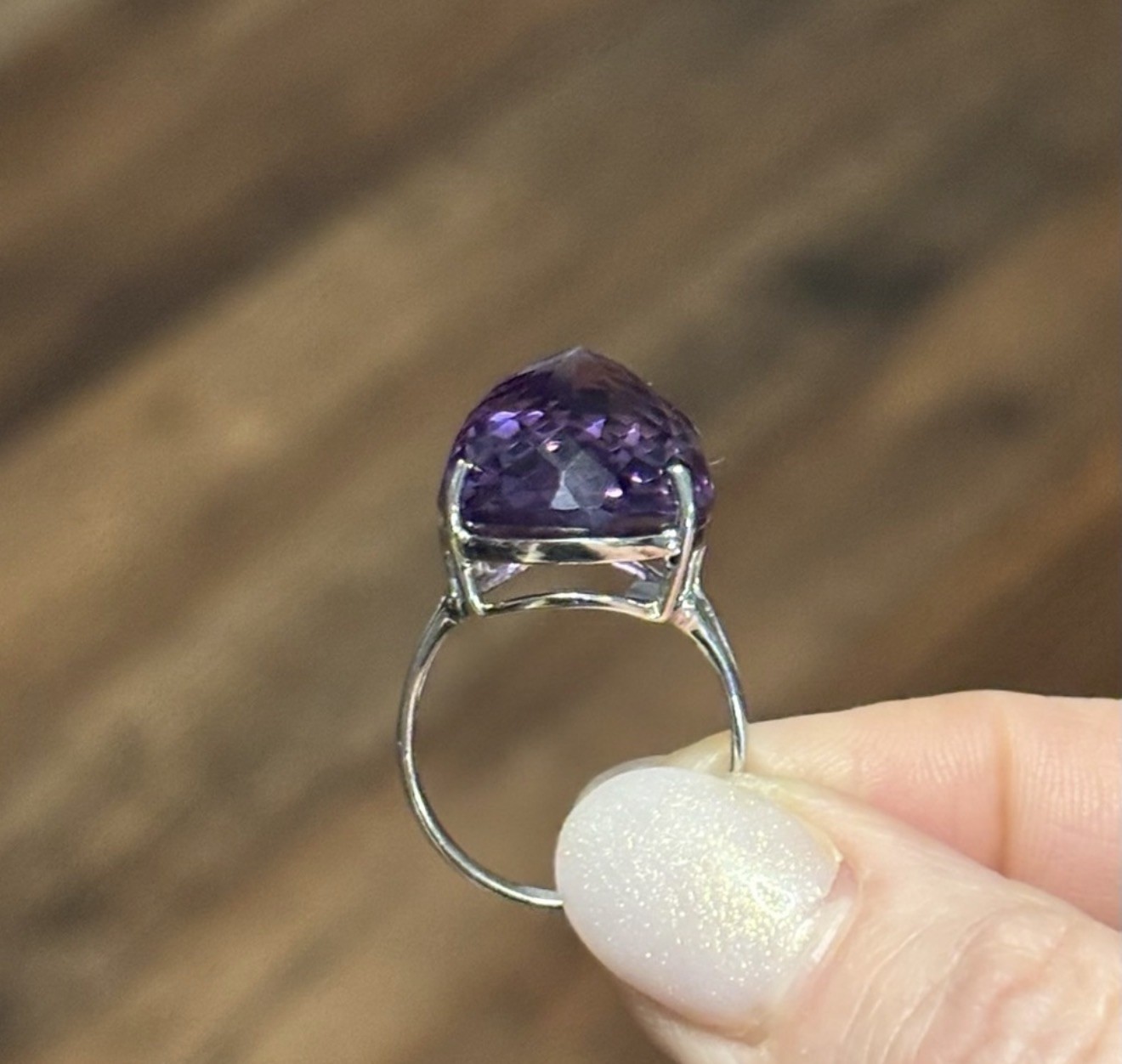 RARE! 30CT Natural Amethyst Reverse setting 925 Sterling Silver Ring Size 9