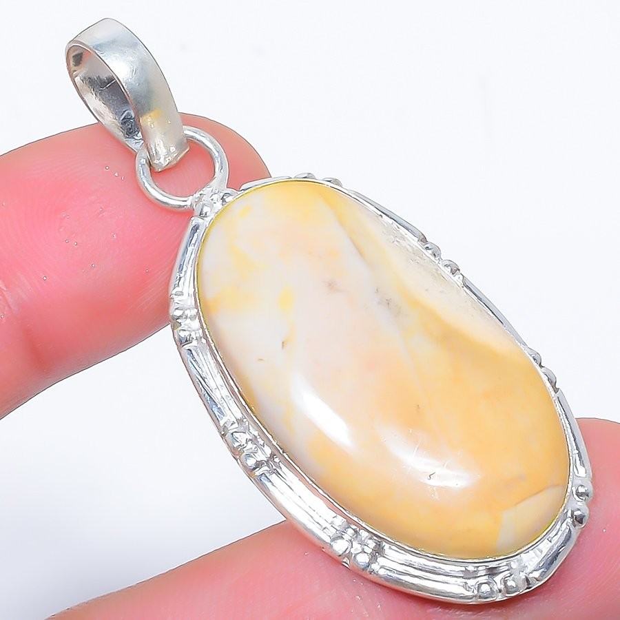 Natural Polychrome Jasper Gemstone 925 Silver Plated Pendant 2.1″ T2958