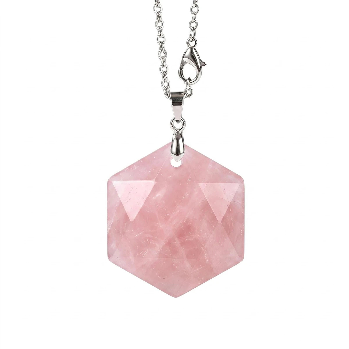 6PCS 22mm Faceted Hexagon Natural Stone Necklace Healing Crystal Pendant
