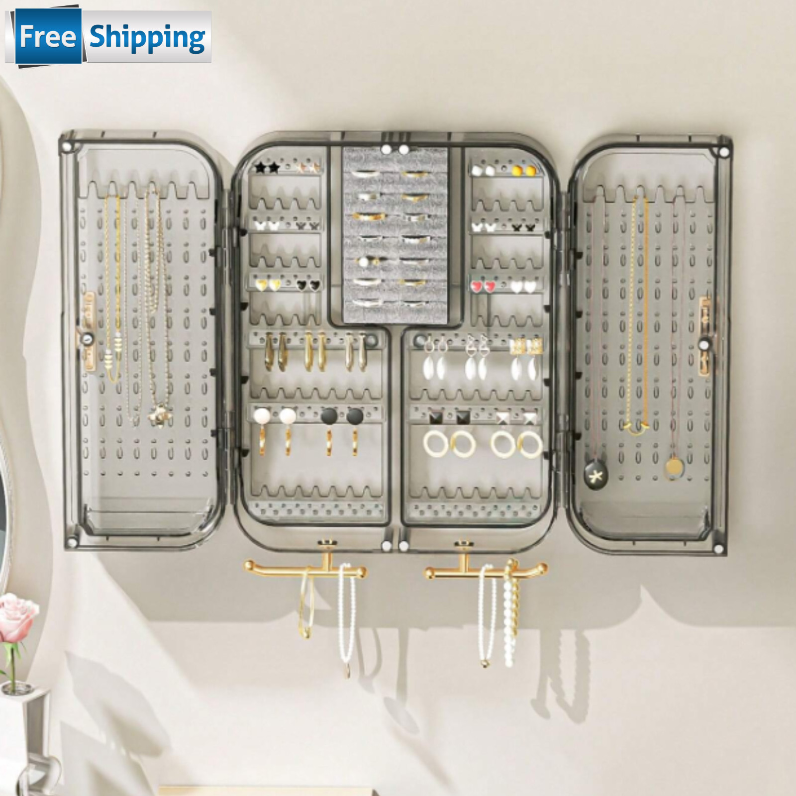 Jewelry Storage Organizer Multipurpose Wall Hanging Double Side Jewelry Box