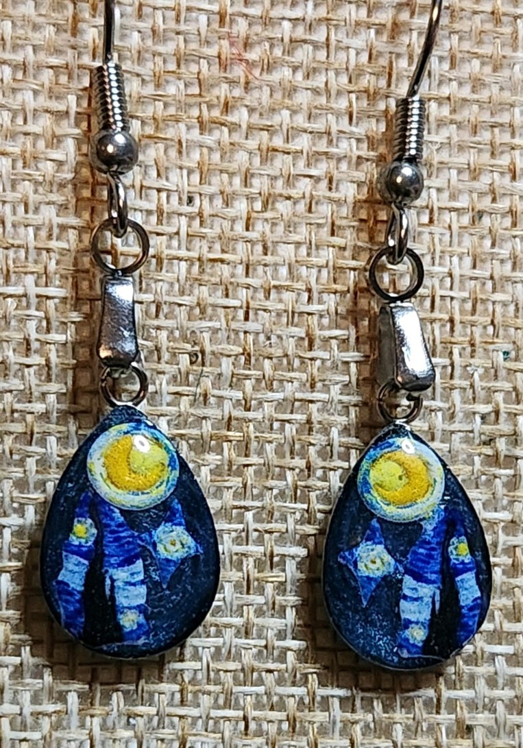 Handmade Resin Stainless Steel Earrings – Van Gogh Starry Night Inspired