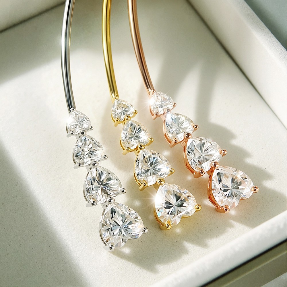 13CTW Heart Cut Real Moissanite 925 Sterling Silver Necklace Open Choker Collar
