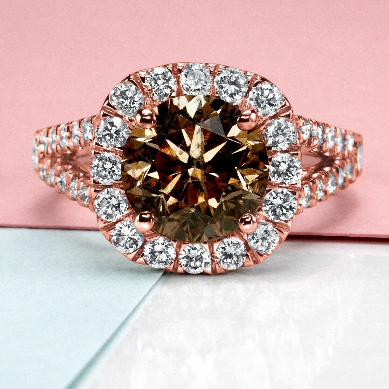 2Ct Simulated Diamond &Morganite Halo Women Engagement Ring 14K Rose Gold Finish