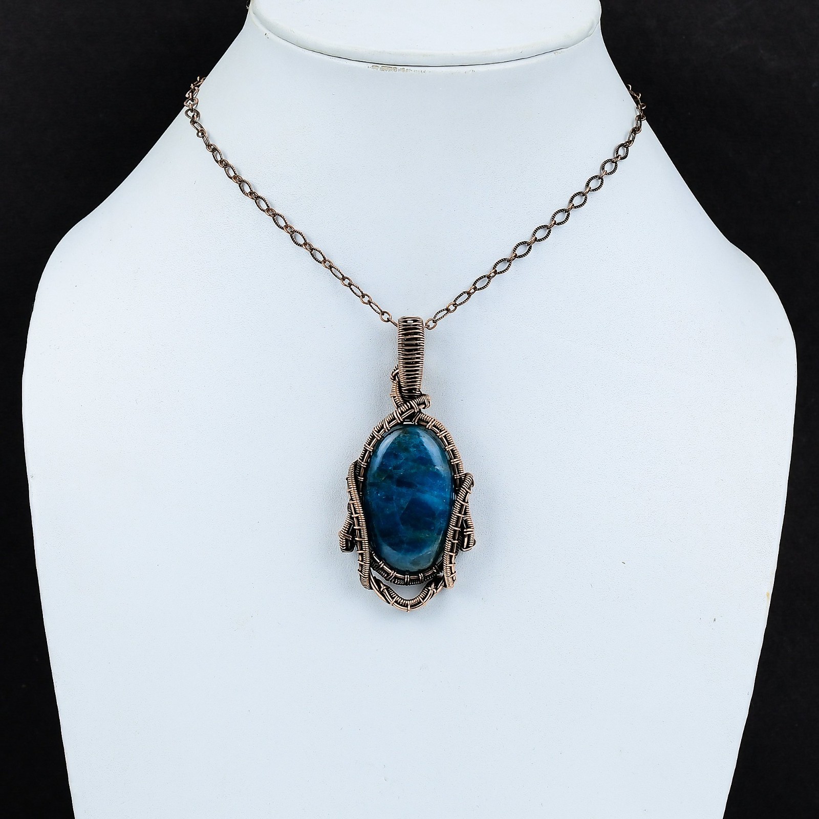Neon Blue Apatite Handmade Gemstones Copper Wire Wrapped Pendant Jewelry