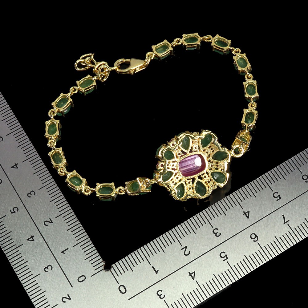 925 Sterling Silver Bracelet Oval Ruby 10x7mm Emerald Gemstone Jewelry 7.5inches