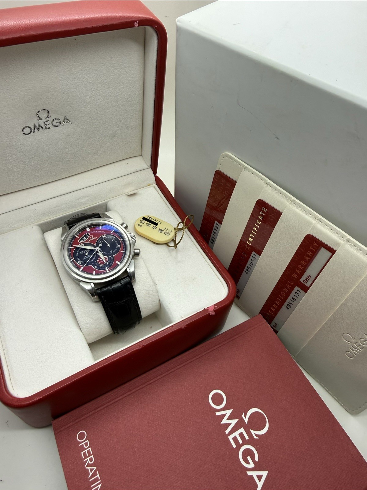 Omega DeVille Chronoscope Red Dial Steel Automatic 41mm Watch 4851.61.31 B+P