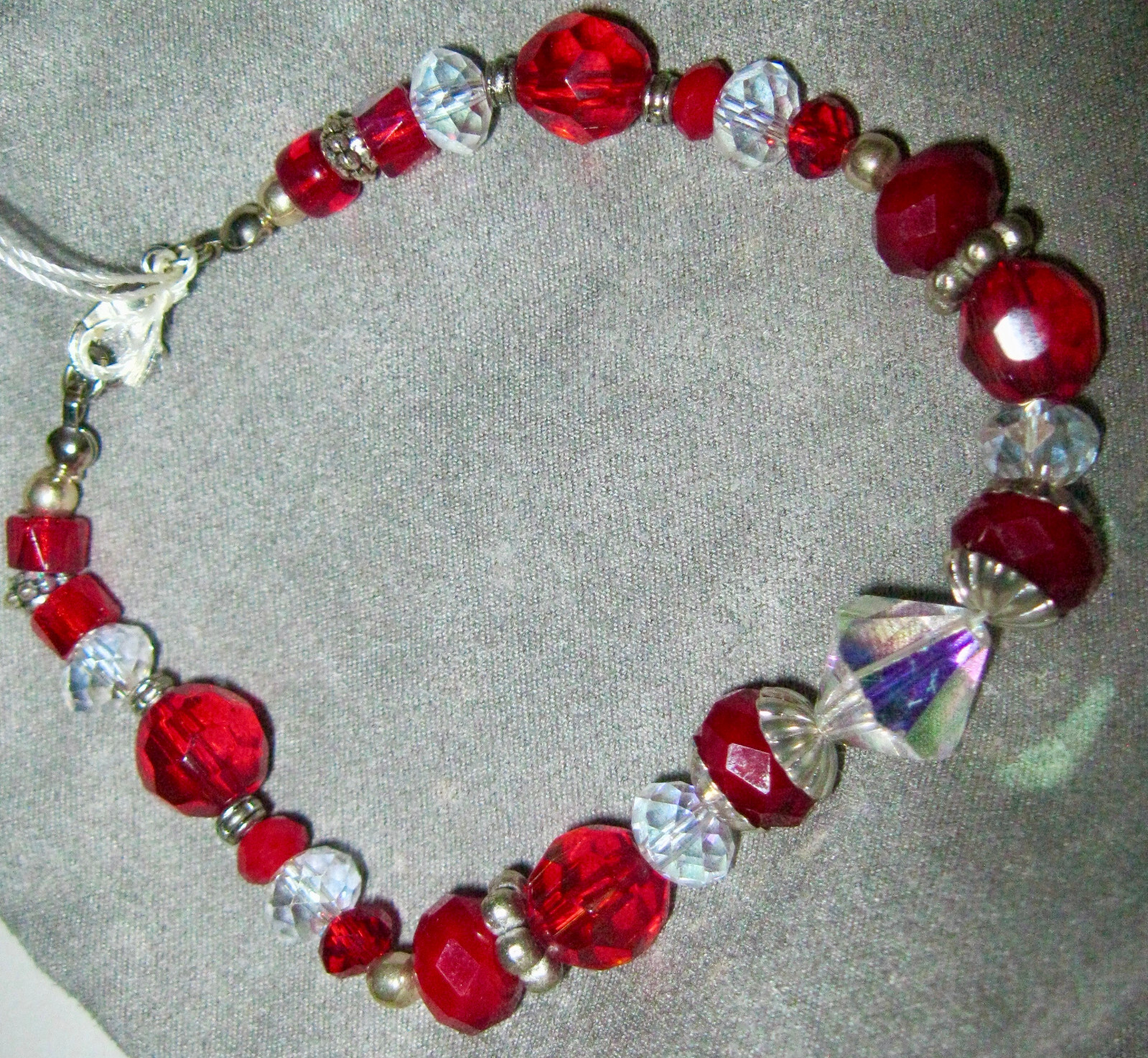 “GORGEOUS ONE OF A KIND RED CRYSTALS & GLASS BRACELET/ANKLET BY T. BURKE”